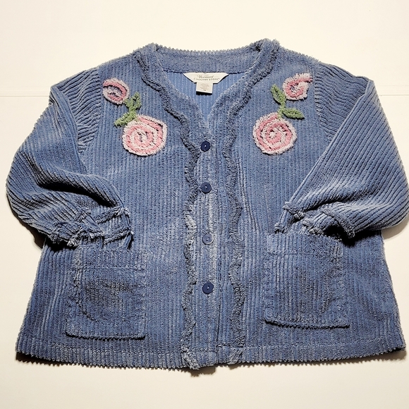 The Vermont Country Store Chenille Blossom Button-Front Bed Jacket Women's (1X) - Picture 7 of 13